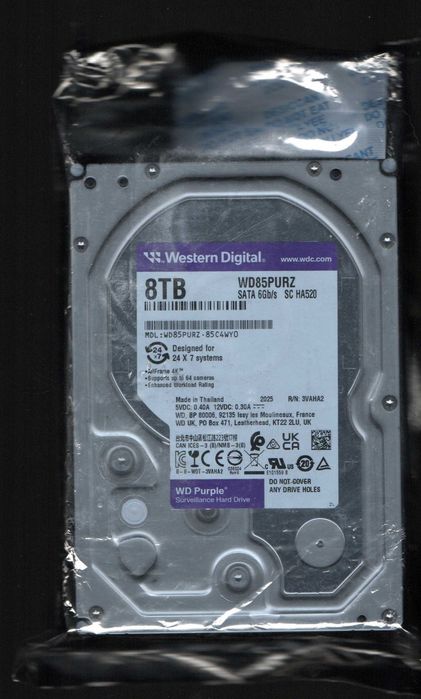 disco HDD 8TB Western Digital Purple - NOVO - SELADO