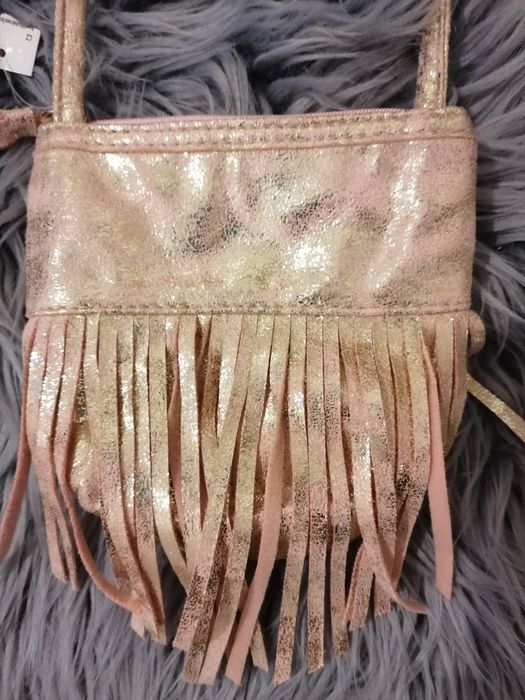 Torebka frędzle złoto różowa