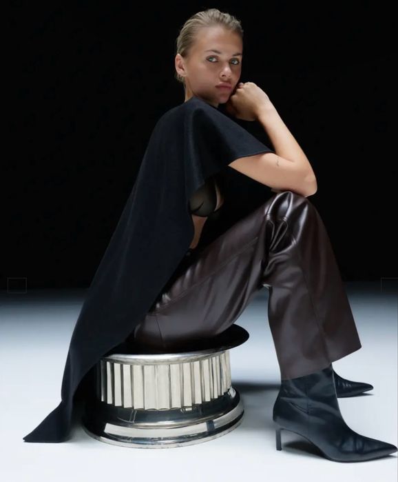 Шкіряні брюки шоколадного кольору бренд Papaya