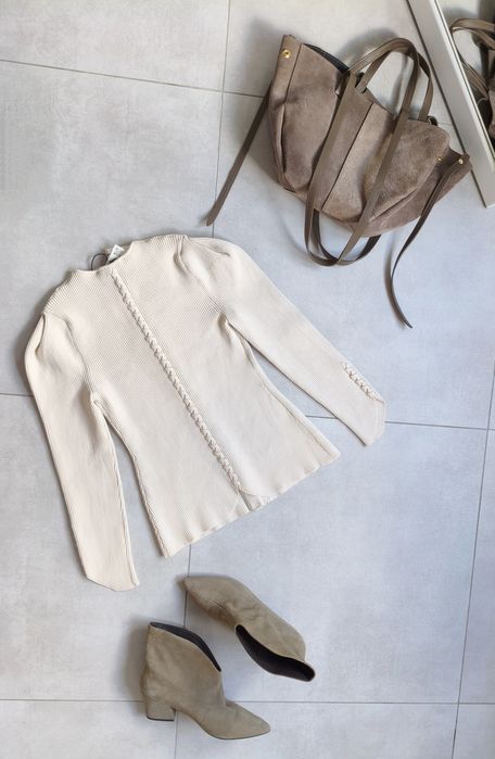 Zara sweter kardigan kremowy s 36 guziki