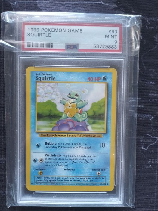 Karta pokemon Squirtle #63 (base set) z 1999r. PSA 9