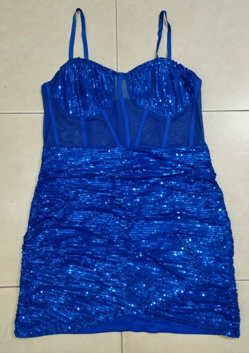 Vestido Lantejoulas Azul Novo