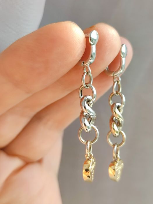 Элитные Золотые Серьги Tiffany Наше Белое и Жёлтое Золото 585-й пробы - ЛЮКС !
