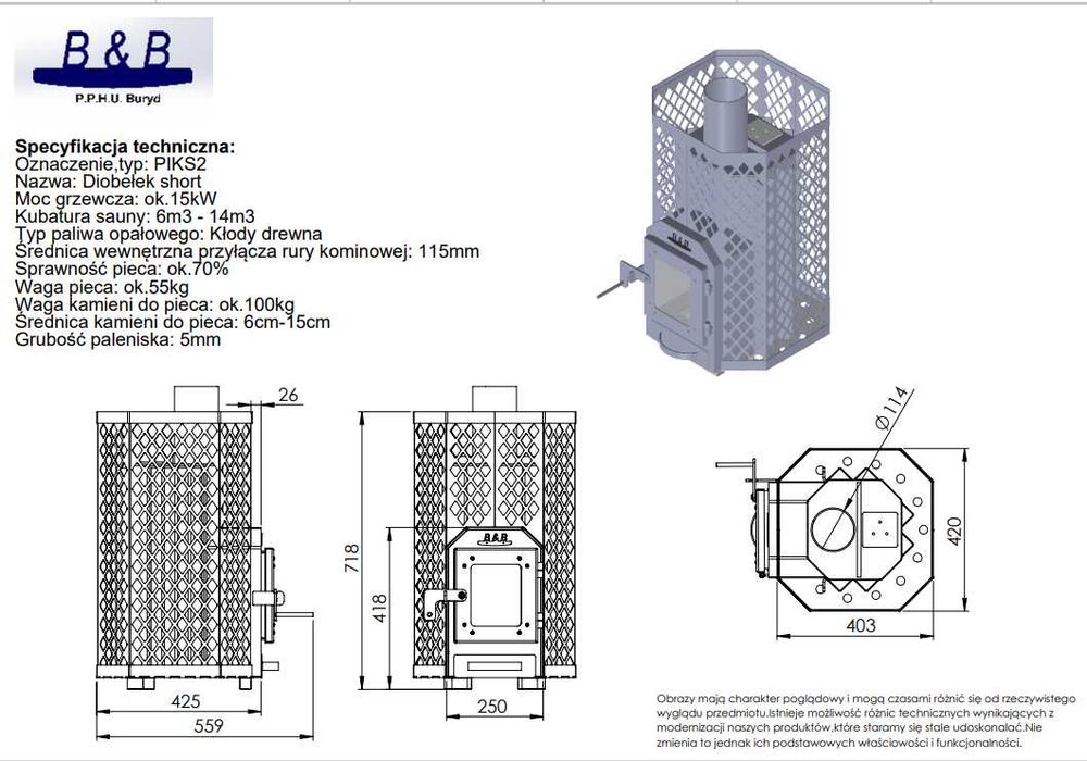 Piec do sauny Diobelek Short