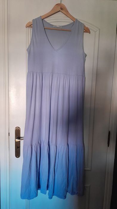 Vestido de Verão comprido, cavas com costura na cintura alta