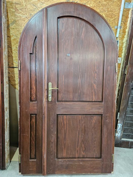 DRZWI Zewnętrzne Łuk Drewniane Sosna Dwuskrzydłowe Wejściowe 118x206cm