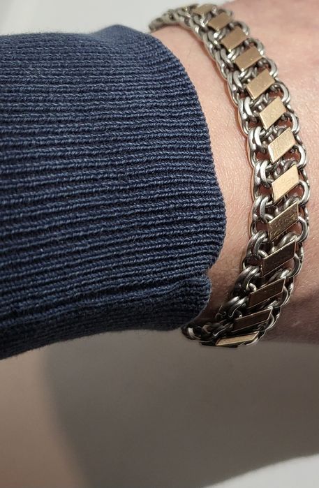 Дешево масивний браслет срібло та золоті пластини супер на подарунок