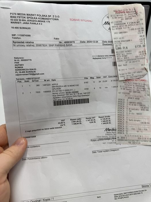 Macbook air m3 8GB 256 SSD 15.3