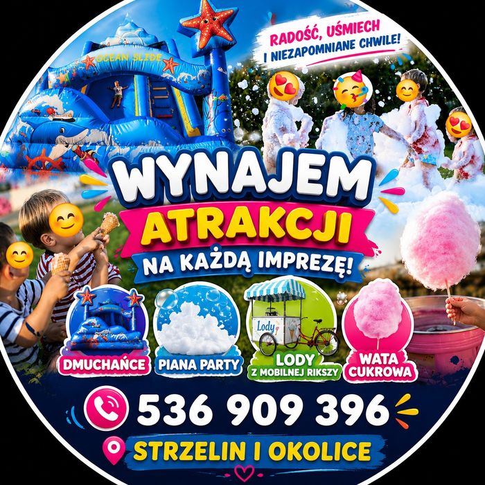 Kompleksowa obsluga imprez - dmuchaniec, lody własnej produkcji, piana party, wata cukrowa