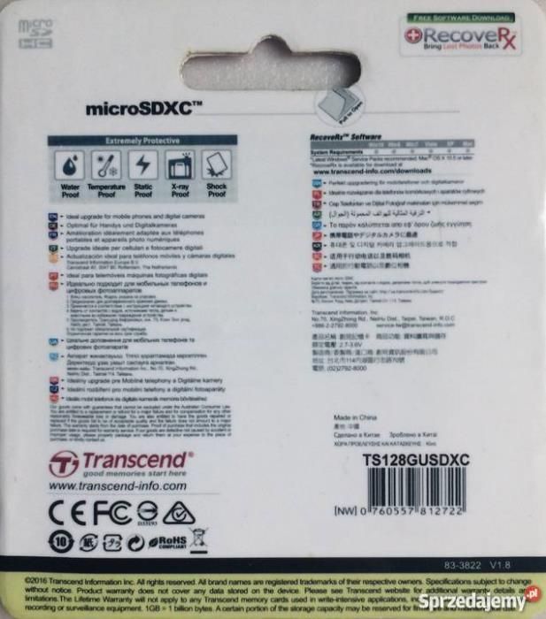 Karta pamięci microSDXC Transcend 128GB Class10,UHS-I,60 MBs