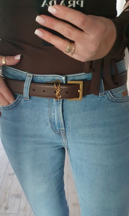 Pasek brązowy ysl czekolada skóra naturalna licowa nowy
