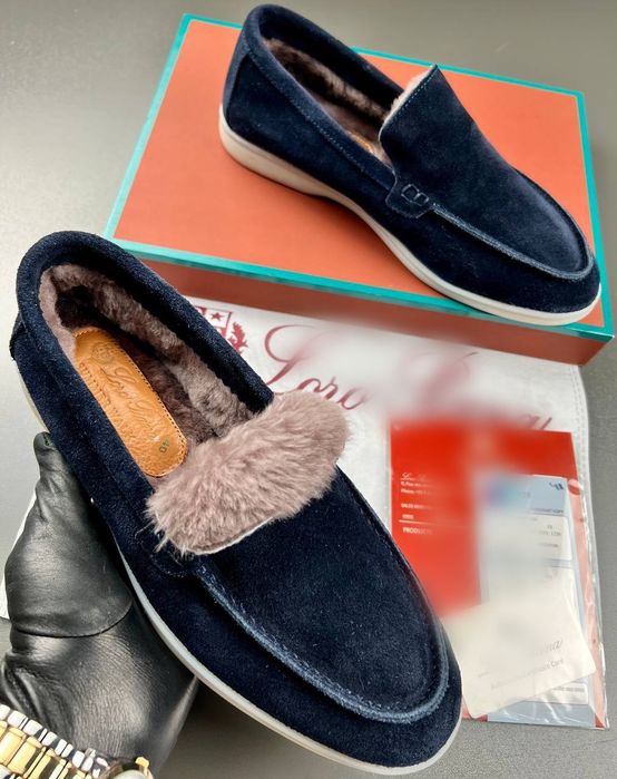 ТОП Мужские Зимние Лоферы (40-44) Новые Лофери синие теплые с мехом