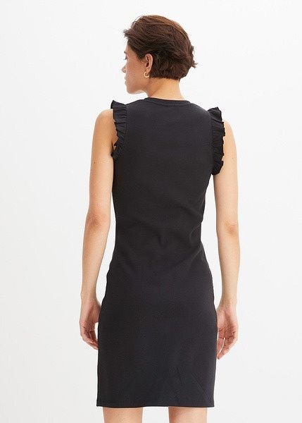 B.P.C czarna sukienka bawełniana falbanki zamiast rękawków r.40/42