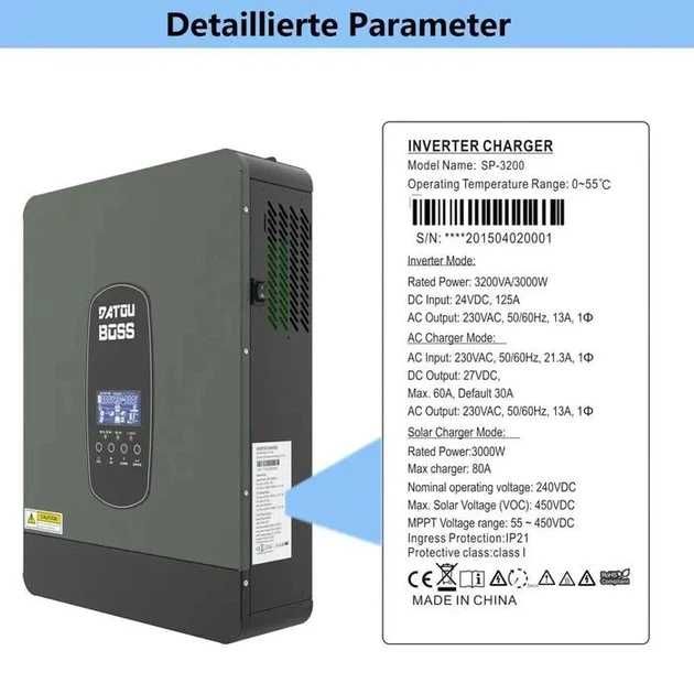 НАЛИЧИЕ Гибридный инвертор 24V-220V DATOUBOSS DT2430 3kW MPPT 80AWiFi