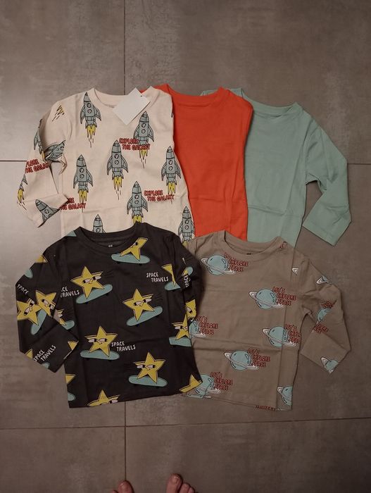Bluzki z długim rękawem, t-shirt, H&M, kosmos, rakieta 92, zestaw 5 sz