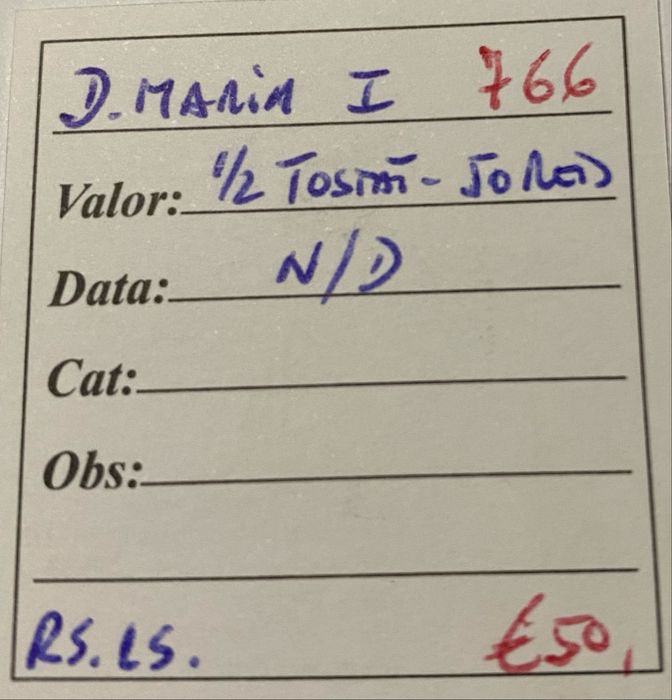 Moeda 766 - D MARIA I - 1/2 Tostao 50 Reis