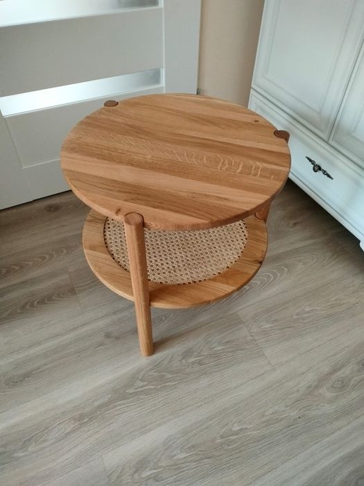 Stolik kawowy ratanowy, nowy, dębowy