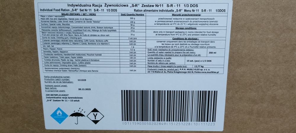 Eski, racje zywnosciowe, suche jedzenie, wojskowe 15 sztuk