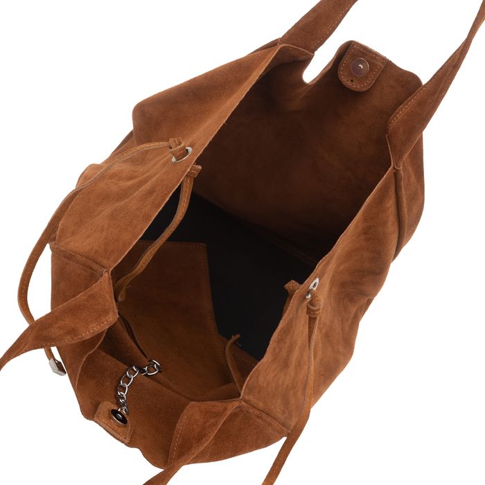 VERA PELLE torebka damska zamszowa shopper na ramię V683 c.brązowa