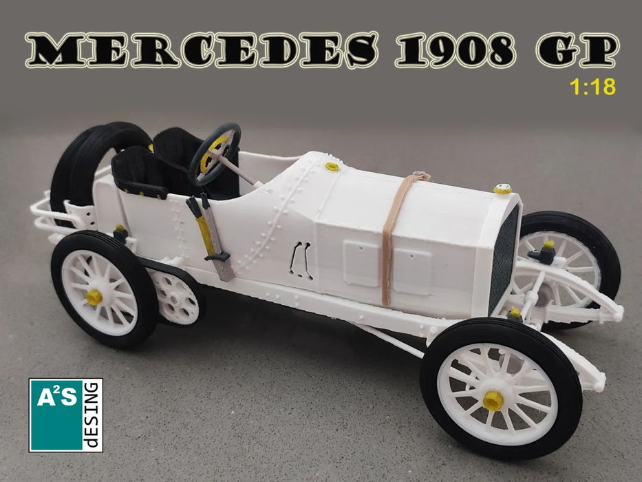 Carro de Corrida Mercedes 1908 GP - Modelo Detalhado