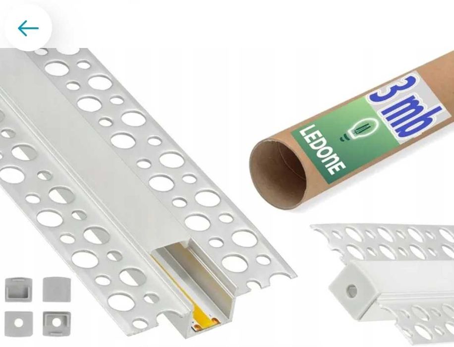 Zestaw PROFIL LED ALUMINIOWY do PŁYT karton-gips GK GIPSOWYCH klosz 3m