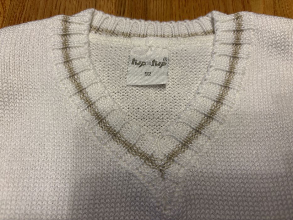 Kamizelka chłopięca dzianinowa 92 cm Tup Tup biała nowa w serek