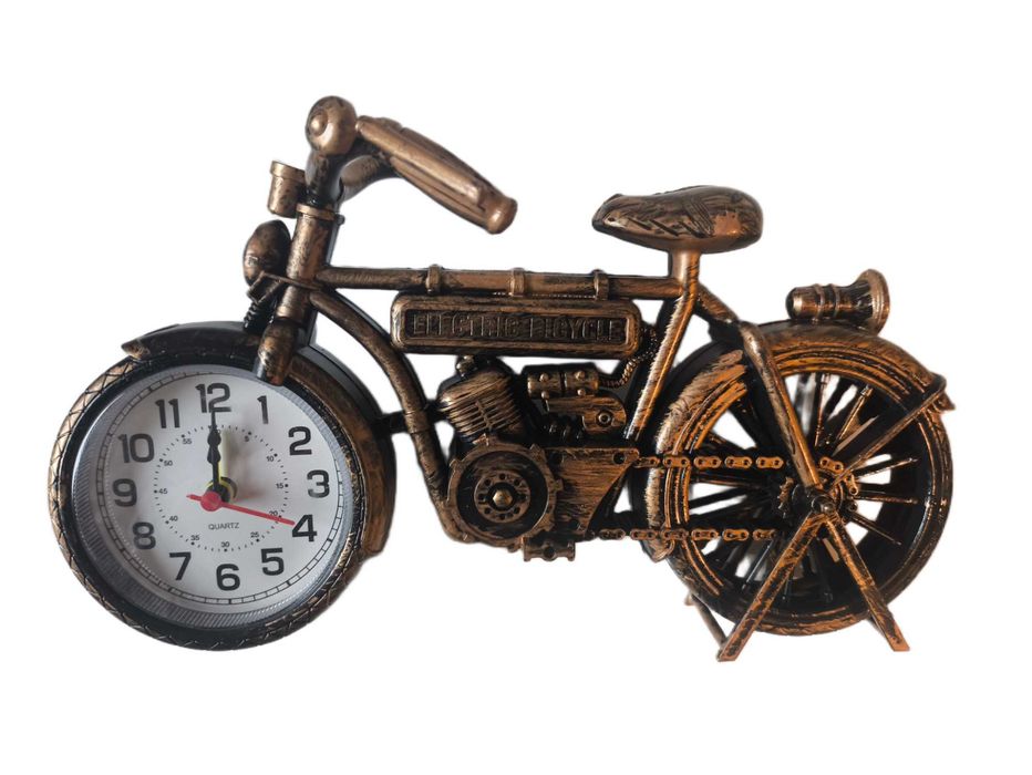 Motocykl motor budzik zegar kwarcowy model replika 22 cm miedziany
