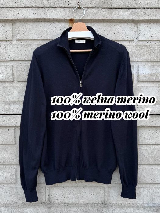 Granatowy, wełniany, rozpinany sweter z golfem Suitsupply, rozmiar M