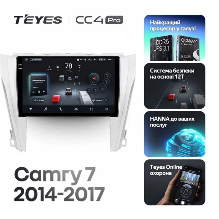 Штатна магнітола Teyes CC4 Pro 2k 8+128 Gb Toyota Camry XV 50 55
