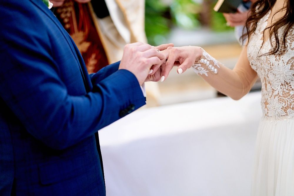 Suknia ślubna boho rustykalna koronka 34/36 odpinane rękawy