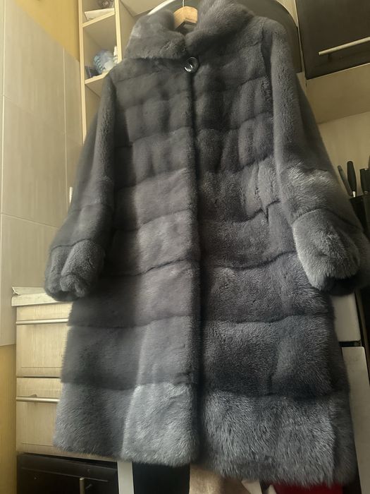 Итальянская норковая шуба трансформер 44-46, короткий ворс, графит