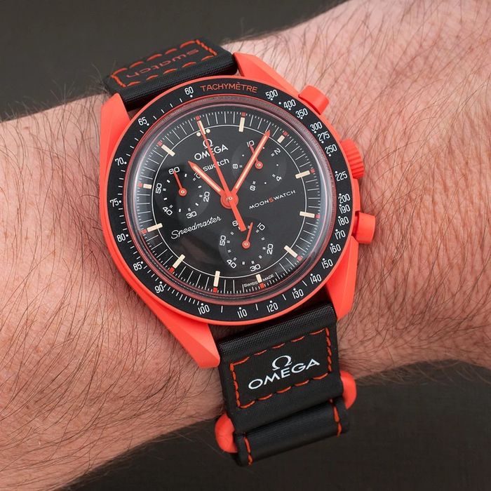Omega X Swatch Mission on Earth Lava moonswatch омега свотч Лава кварцевий наручний чоловічий годинник