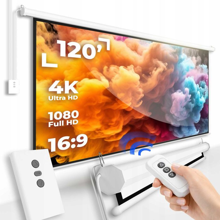 Підвісний екран для проектора 120 дюймів Електричний 265х150см. Проекційний екран. Подвесной экран. Проекционный экран
