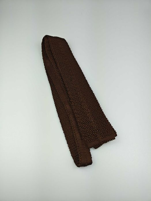 Brązowy jedwabny krawat knit wrz78