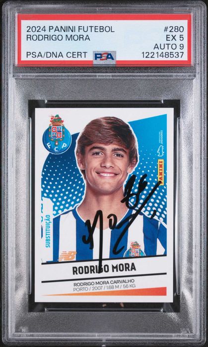 Rodrigo Mora Panini Futebol 2024-25 #280 PSA Assinado à Mão 5 Auto 9