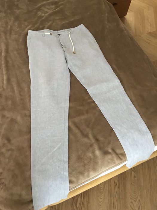 Zara чоловічі брюки льон бежеві і сіроблакитні