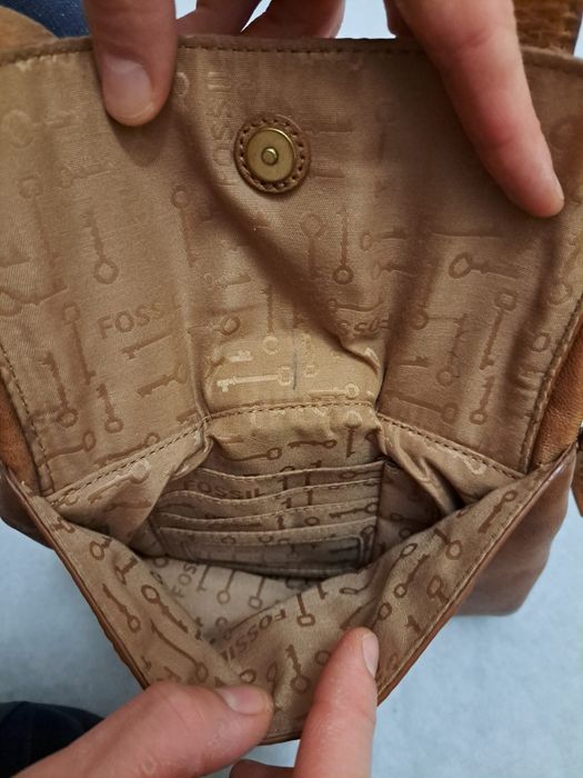 Torebka listonoszka, na ramię, Fossil, damska, skórzana, brązowa