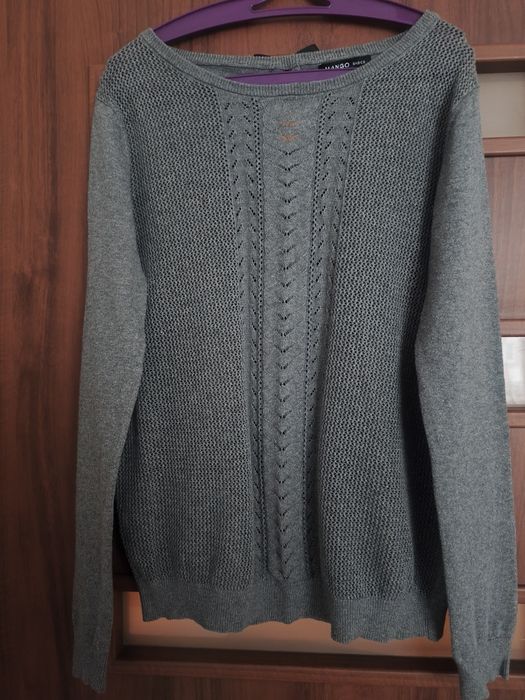 Szary sweter ażurowy mango m 38 l 40