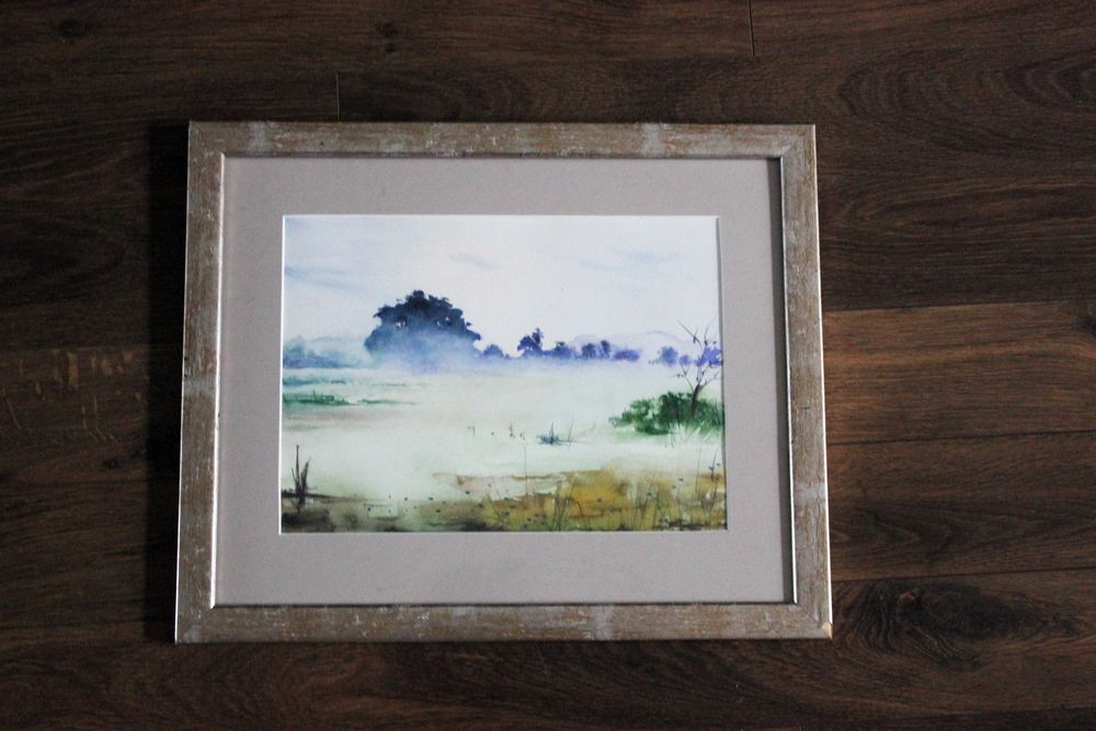 obraz akwarela -krajobraz mgła