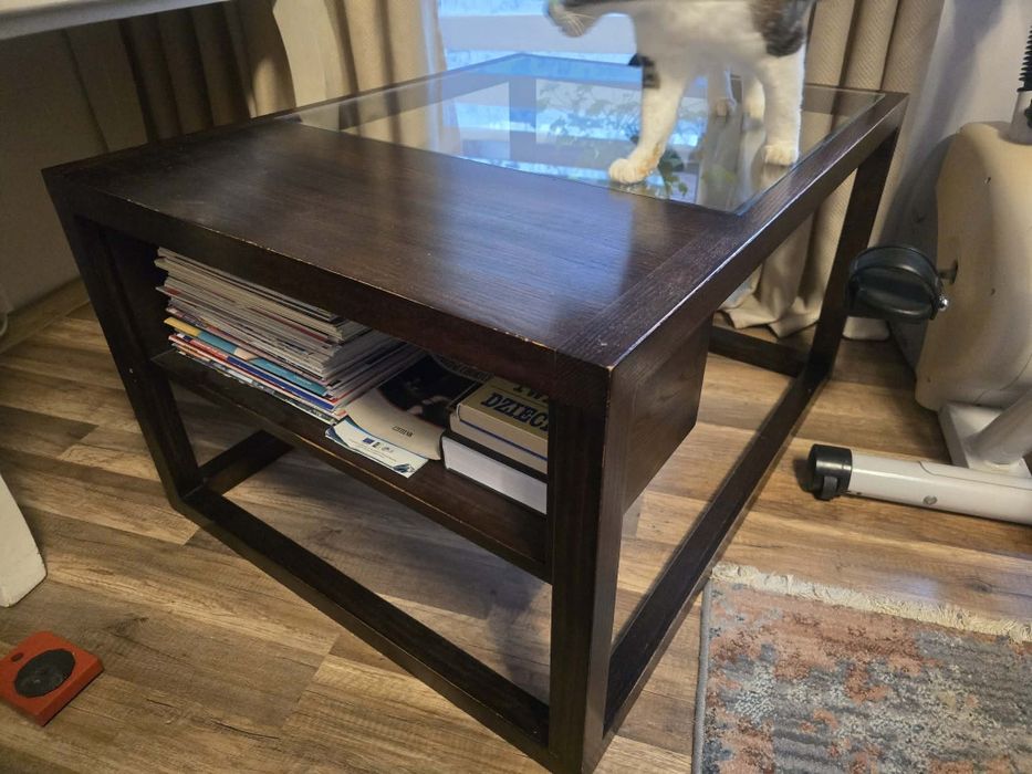 Stolik ława lite drewno szkło