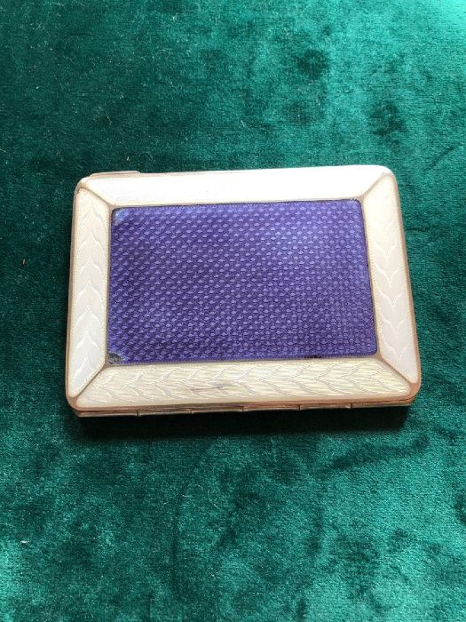 Art deco srebrna papierośnica z piękną emalią