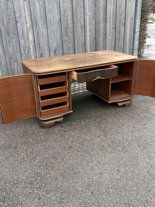 Klasyczne biurko gabinetowe Art Deco miedzywojenne