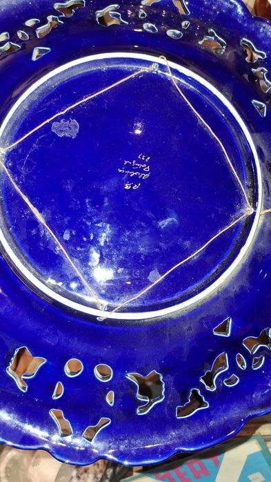 Prato decorativo parede Alcobaça RB faiança motivo paisagem mar