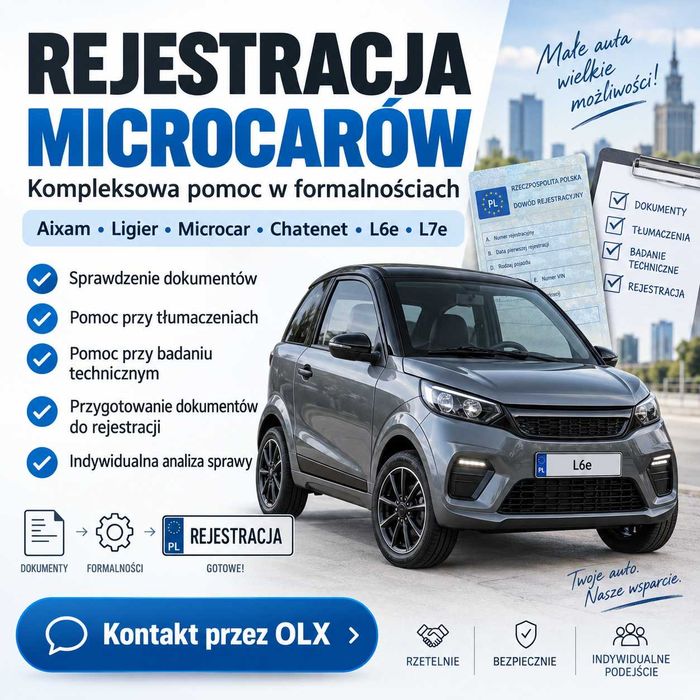 Rejestracja Microcar / Aixam / Ligier L6e L7e – kompleksowa pomoc