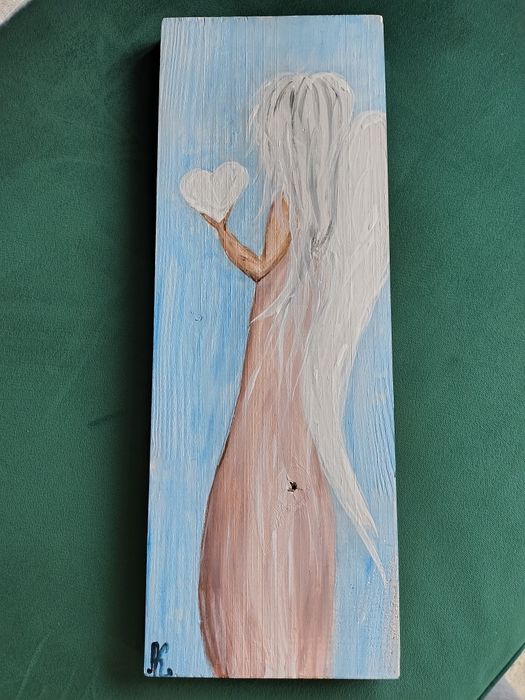 Anioł na desce, malowany.