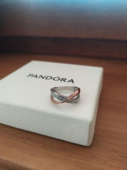 Pierścionek pleciony jak Pandora Apart dwukolorowy ok 16mm średnica we