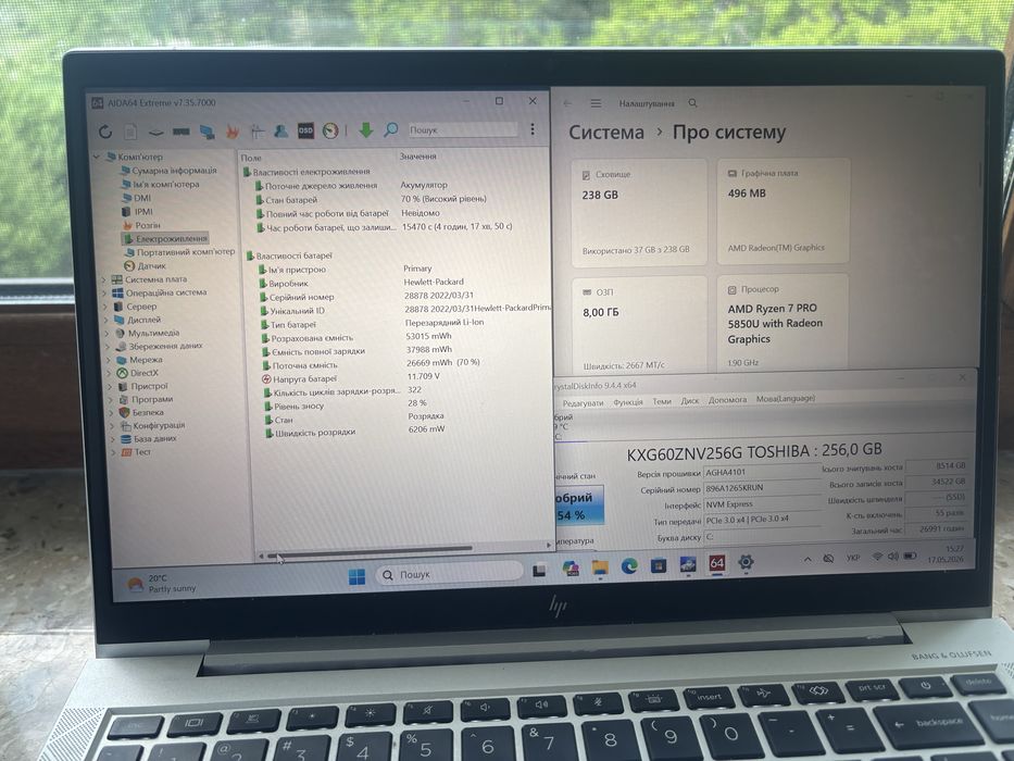 Hp EliteBook 845 g8 Ryzen 7 PRO 5850u Ram 8gb 256gb 14” FHD IPS