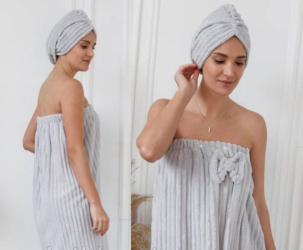 Набір рушник халат жіночий  банний сауна мікрофібра подарунковий