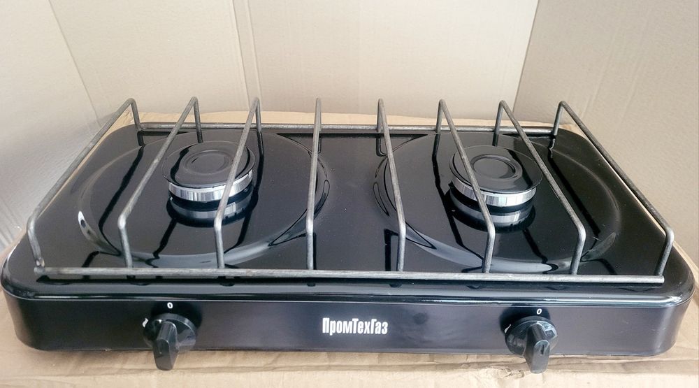 Настольная  2х горелочная газовая плита  с крышкой