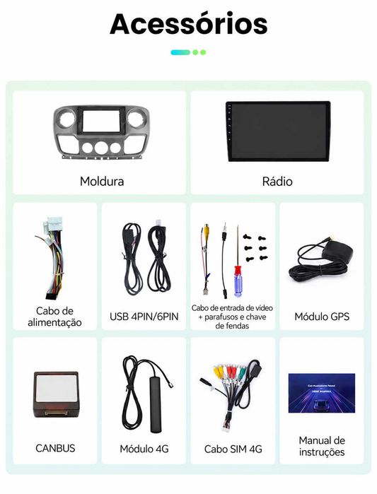 Rádio Android Opel Movano Nissan NV400 Renault Master 2010-21 CARPLAY 2/32Gb 10 polegadas (NOVO)